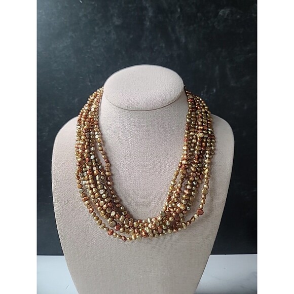 925 Sterling Silver Multistrand & Multicolored Pearl Beaded Necklace Adjustable - Picture 1 of 10